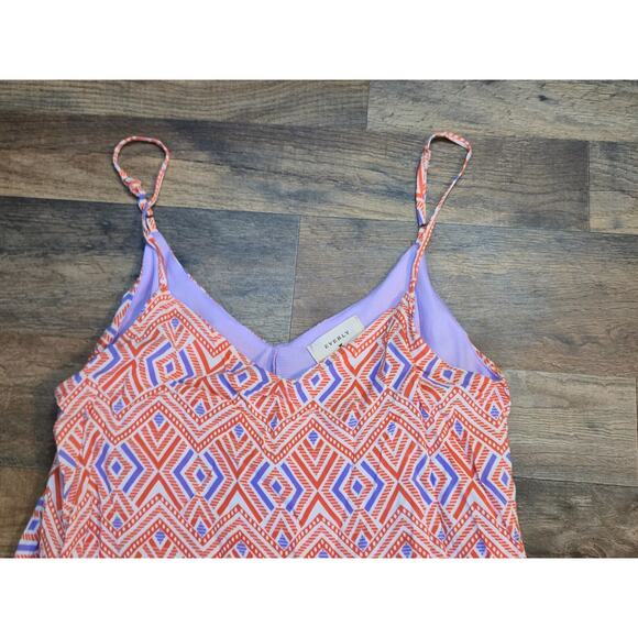 Everly S Aztec Print Tank Top Multicolor Hi-Low Chiffon Layered Boho Festival - Picture 5 of 9